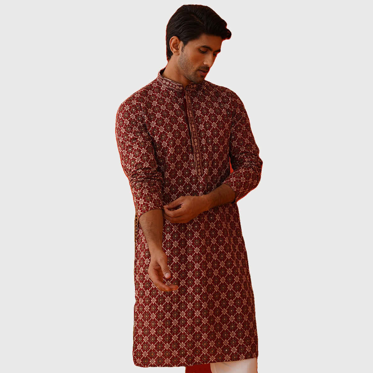 Jompers Embroidered Kurtas For Men s | KO 5127 | Maroon | XXL