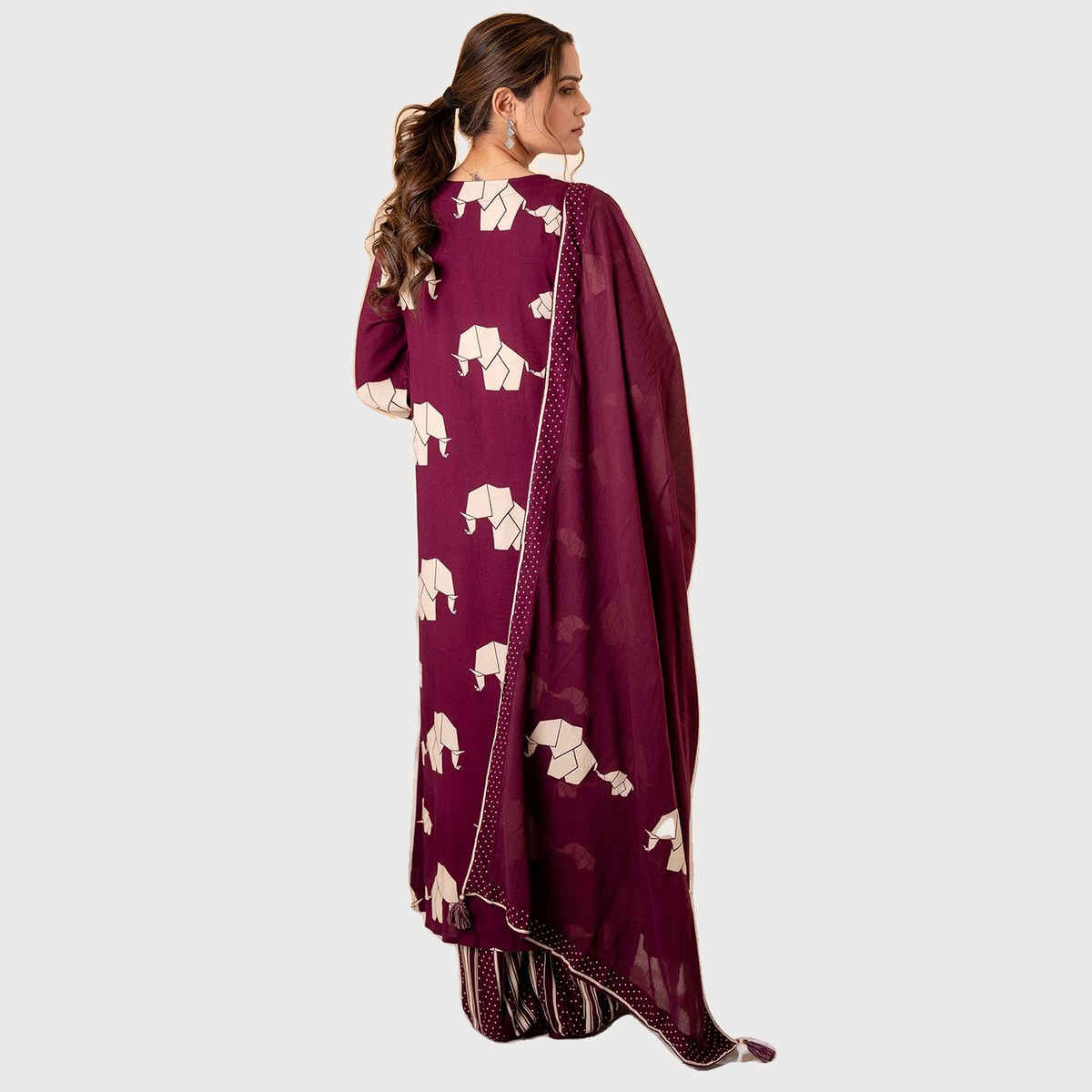 Ishin Women's Kurta Set Cotton with Dupatta | Wine - M