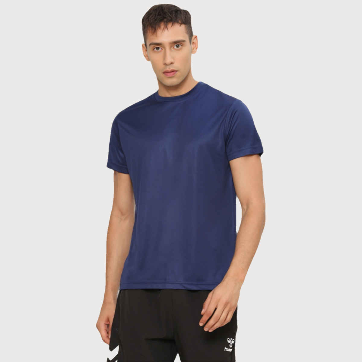 hummel Men's Budoc Round Neck Solid Regular Fit Gym T-shirt | Blue Nights - L