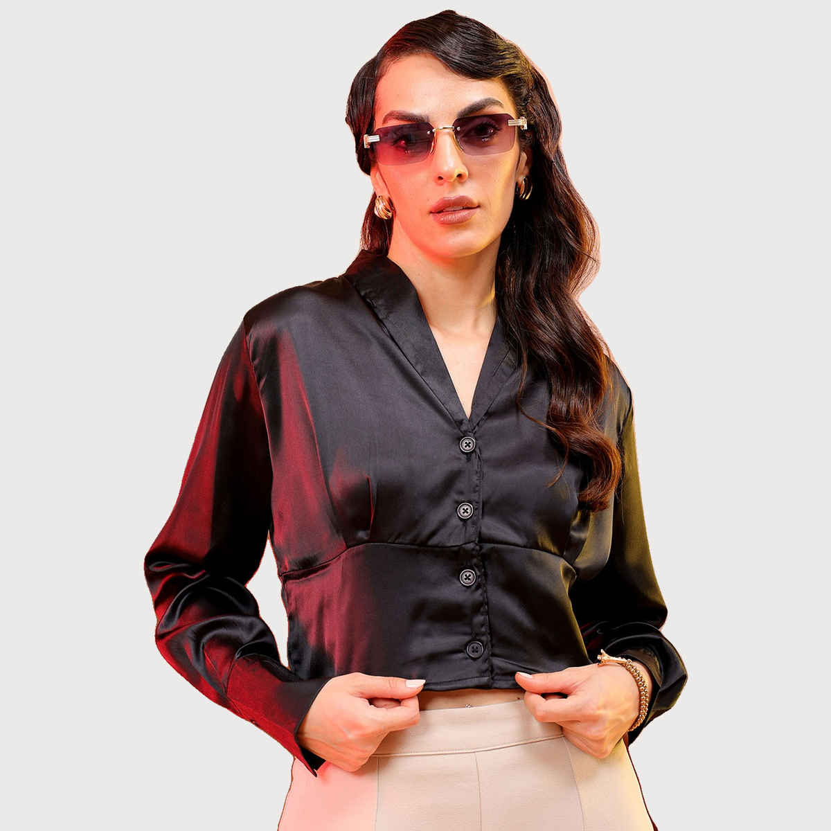 Freehand Women's Fitted Solid Casual Top | Black | L