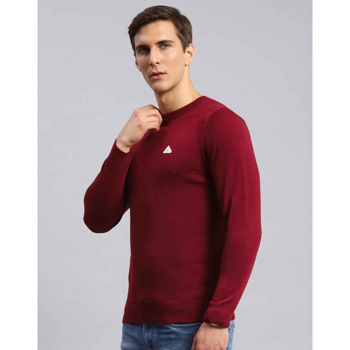Monte Carlo Mens Solid Red Round Neck Full Sleeve Pullover | 1240522Rn-1140-38 | M