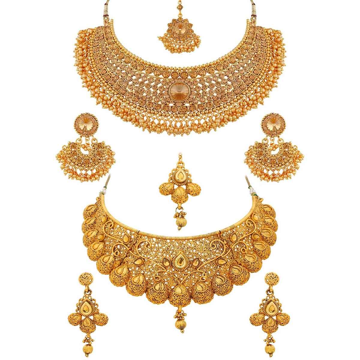 Sukkhi Glamorous Lct Gold Plated Pearl Choker Necklace Set Combo For Women