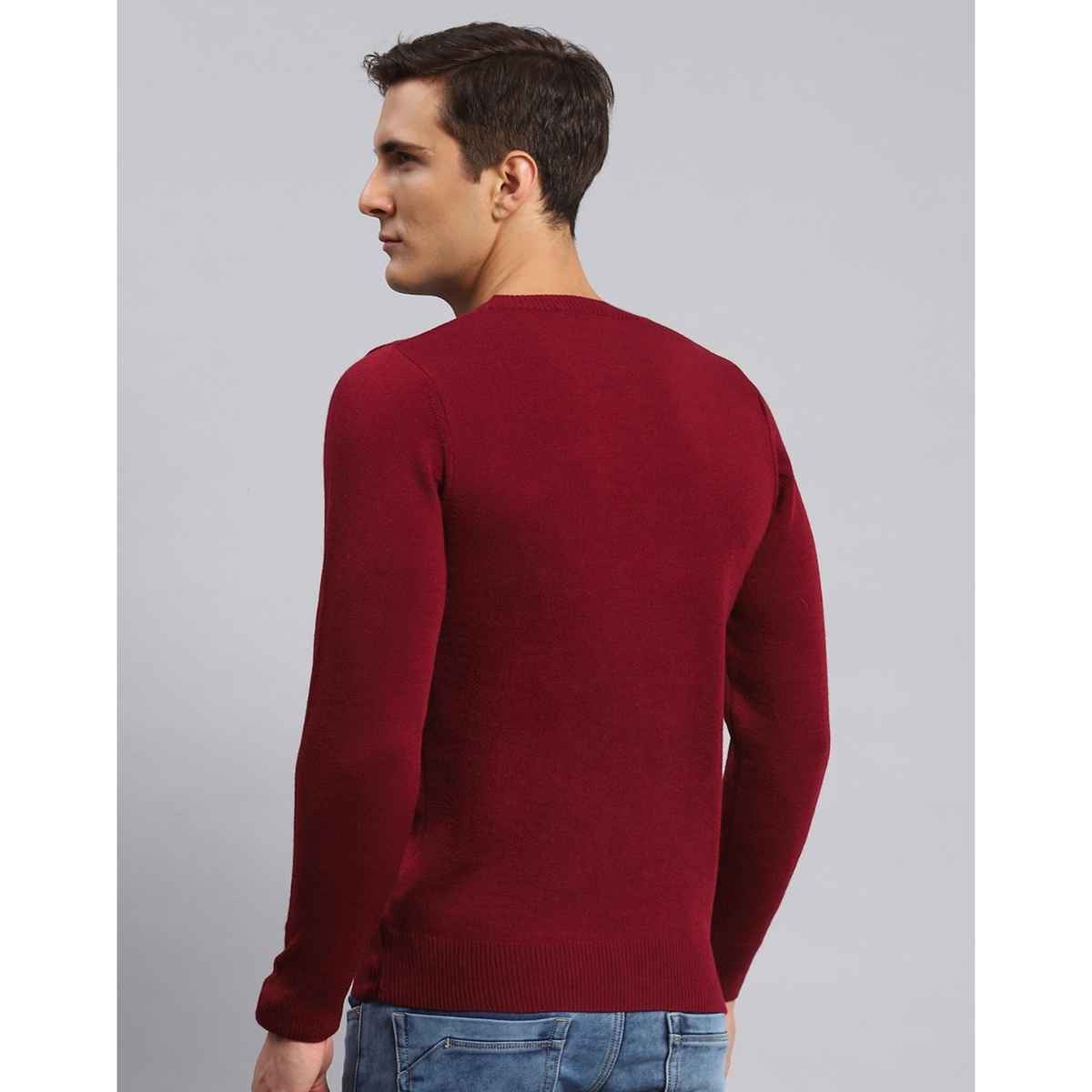 Monte Carlo Mens Solid Red Round Neck Full Sleeve Pullover | 1240522Rn-1140-38 | M