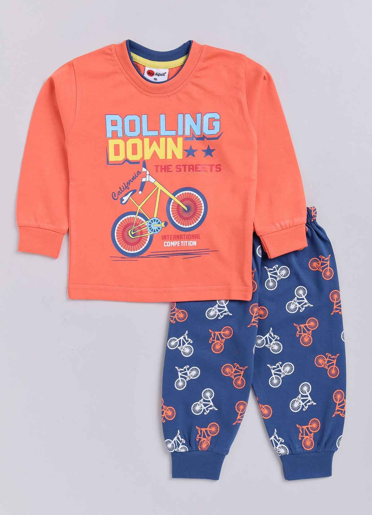 Mars Infiniti Boys Full Sleeve Tshirt & Trouser Pant | Orange | 18 - 24 Months