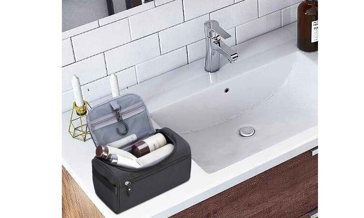 Awestuffs Hanging Travel Kit Water Resistant, Mesh Pockets and Sturdy Hanging Hook | Black