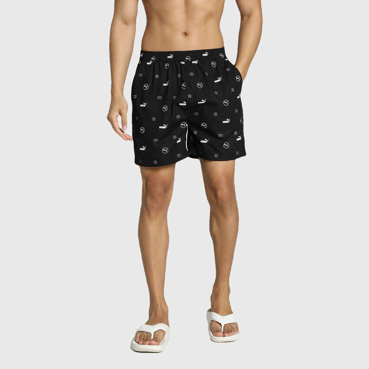 Puma Men s Printed Woven Boxers with Side Pocket | Black-White | XXL