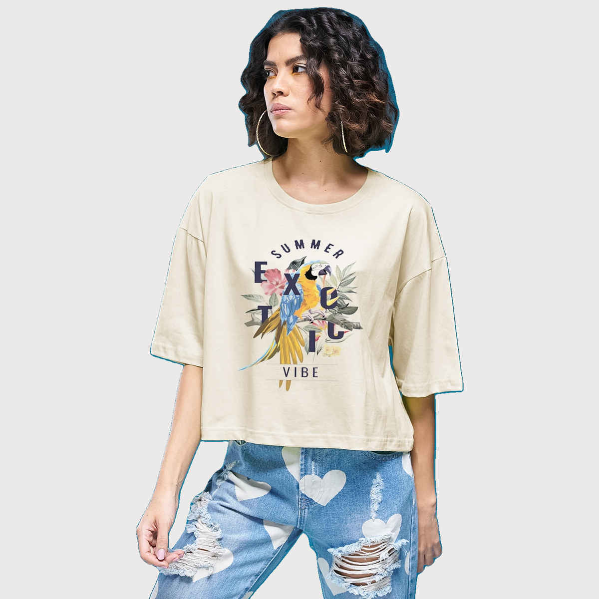 Smartees Womens Oversize Printed T-shirt | WW - Boxy | 3003 | Skin | S