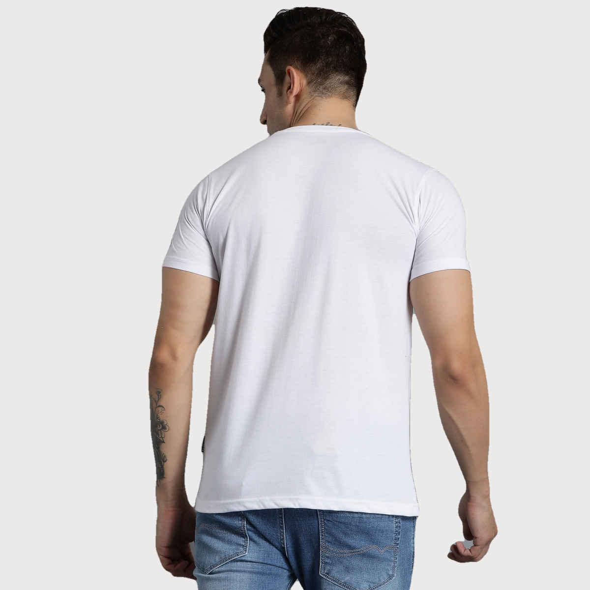 hummel Men's Cam Round Neck Solid Regular Fit Cotton Poly T-shirt | White - S