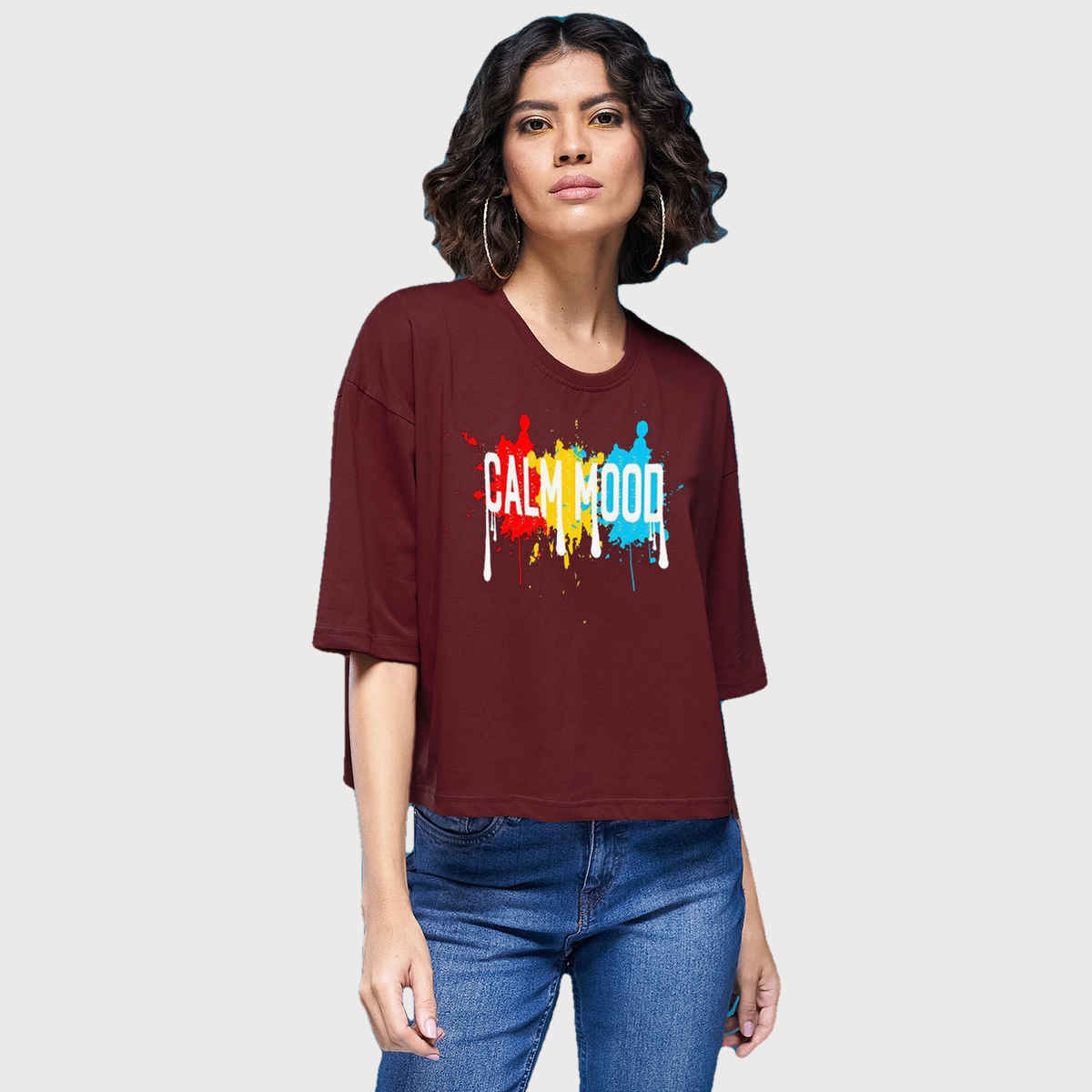 Smartees Womens Oversize Printed T-shirt | WW - Boxy - 3004 | Maroon - S