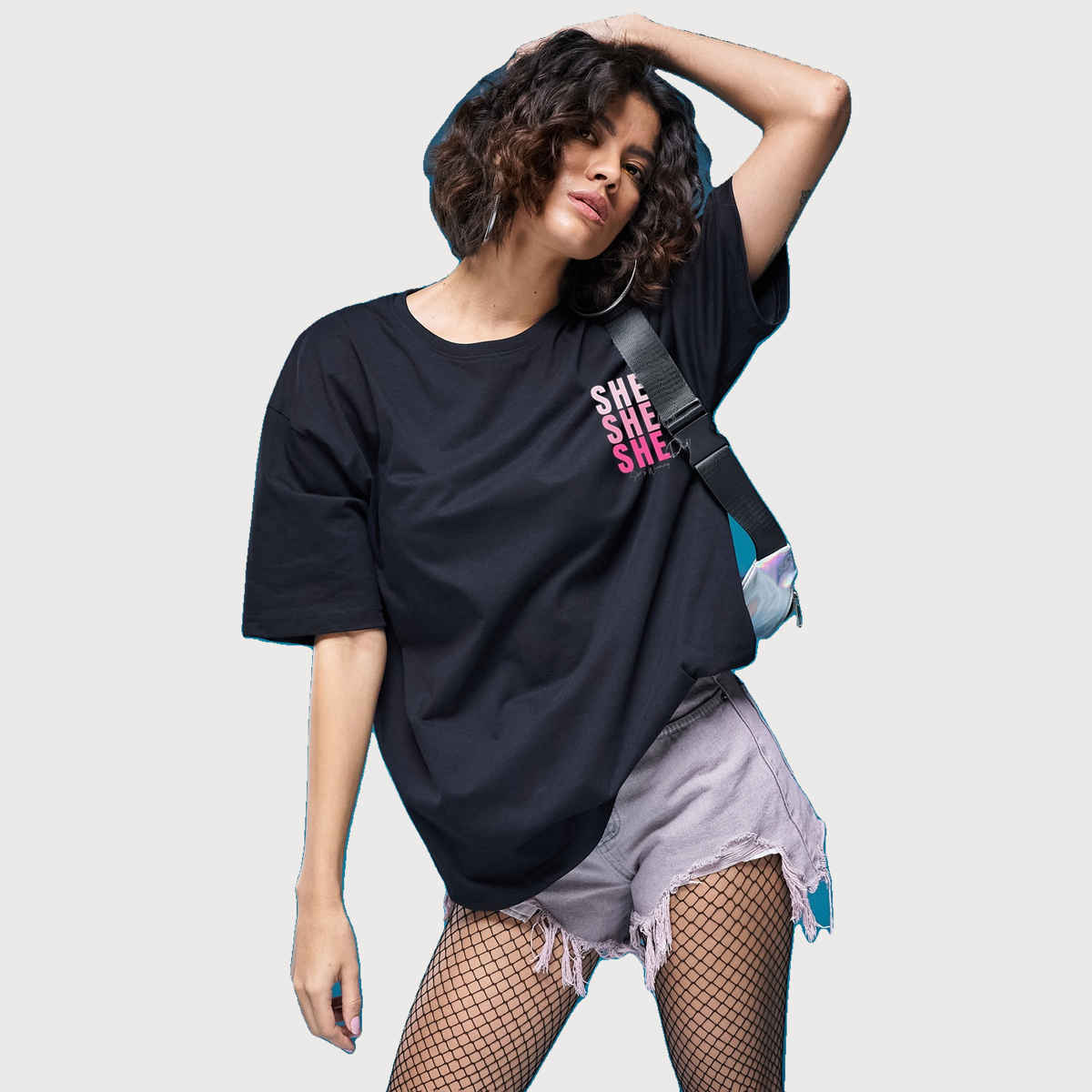 Smartees Womens Oversize Printed T-shirt | WW - 2045 | Black - S