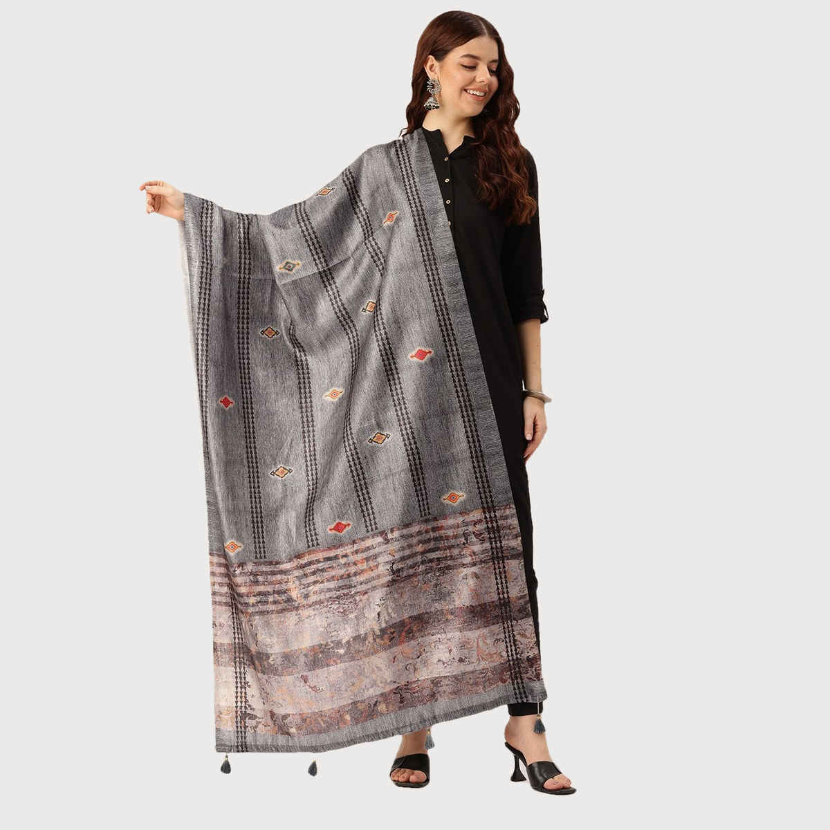 Ishin Grey Cotton Dupatta | 1030