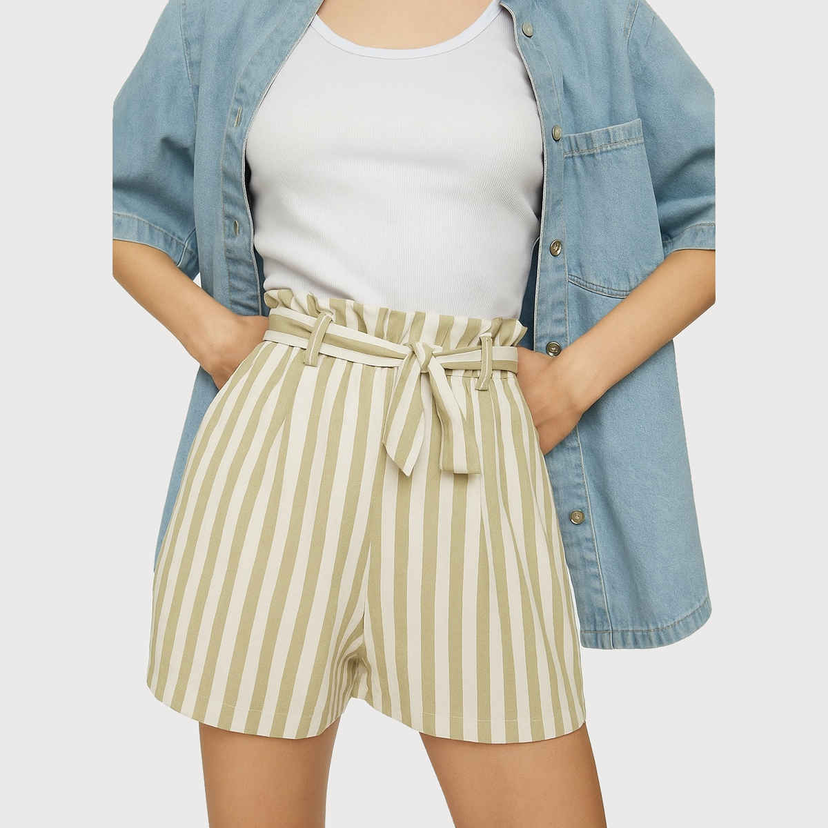 Luxrio Women's Shorts Cotton Striped Shorts | WMNSHORTSSTRP | Yellow - XL