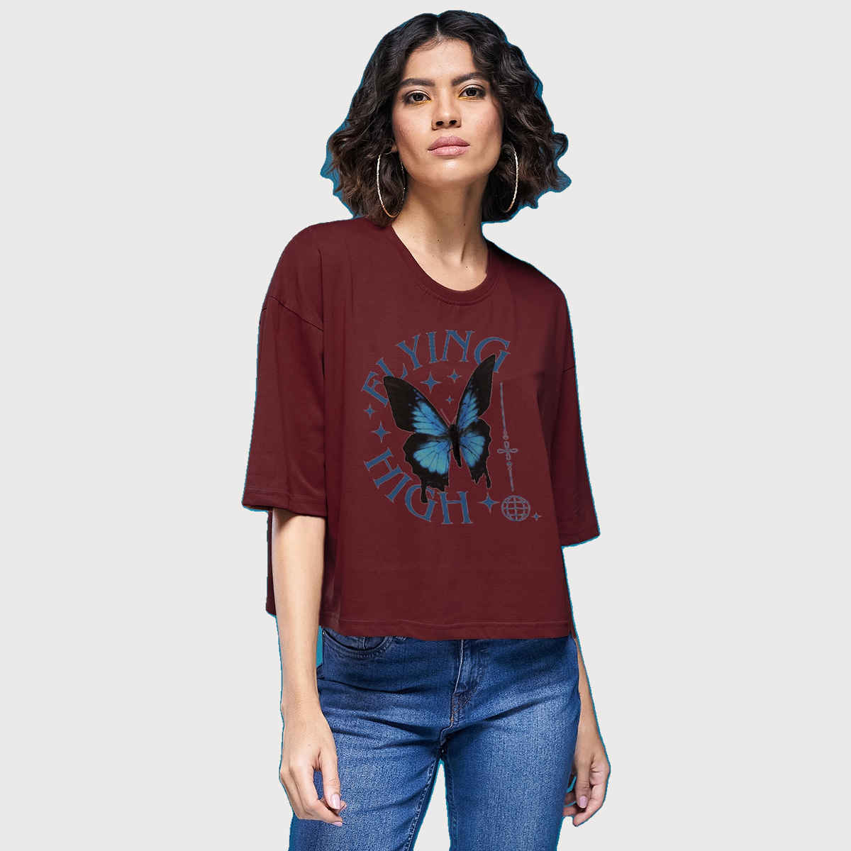 Smartees Womens Oversize Printed T-shirt | WW - Boxy | 3001 | Maroon | M