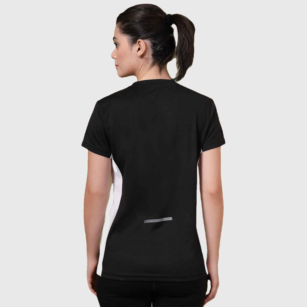 Chkokko Women's Round Neck Regular Fit Half Sleeves Gym T-shirt | Black and White - S