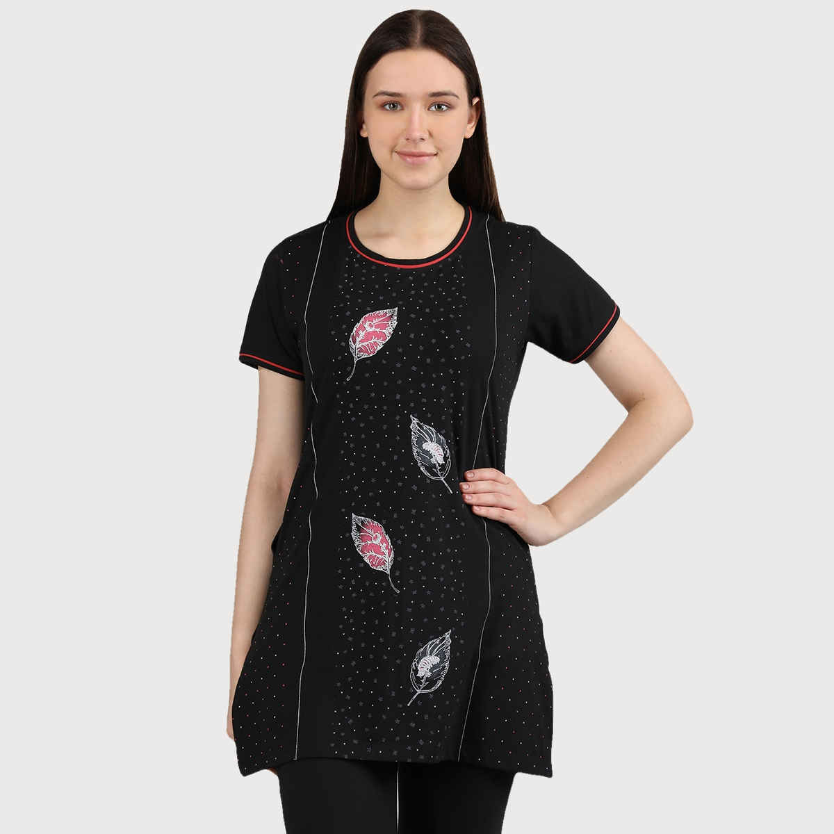 Duchess Women's Regular Fit Stylish Long Top T-shirt | Black - XL