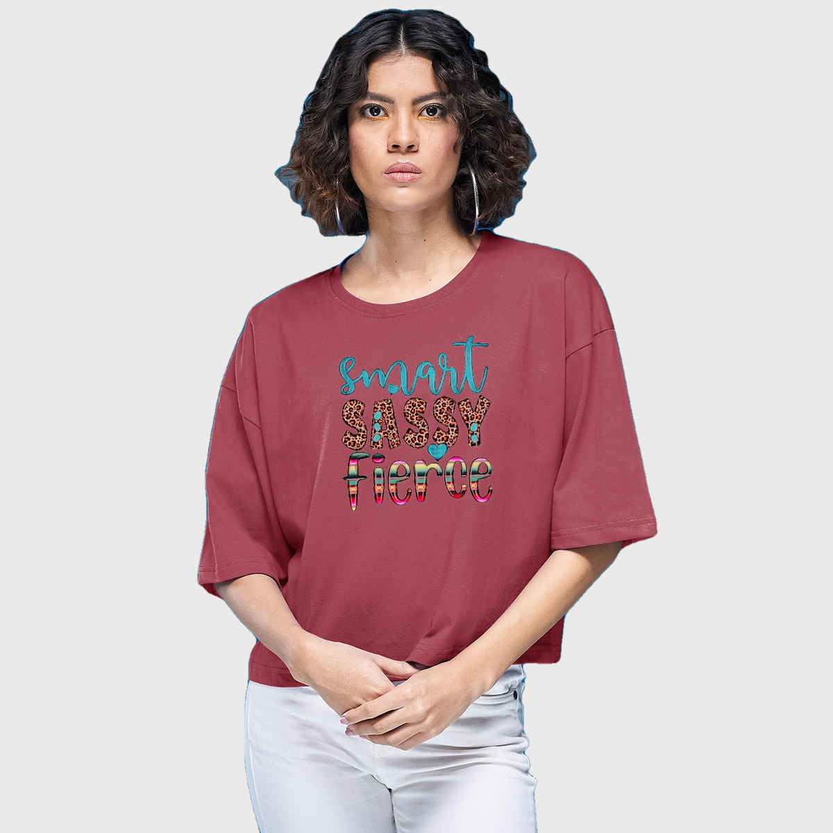 Smartees Womens Oversize Printed T-shirt | WW - Boxy - 3005 | Onion Pink | M
