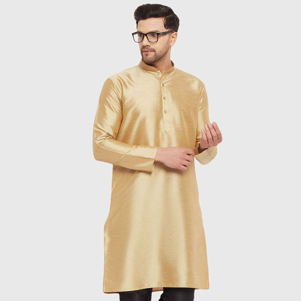 Vastramay Men's Silk Blend Kurta | Gold - M