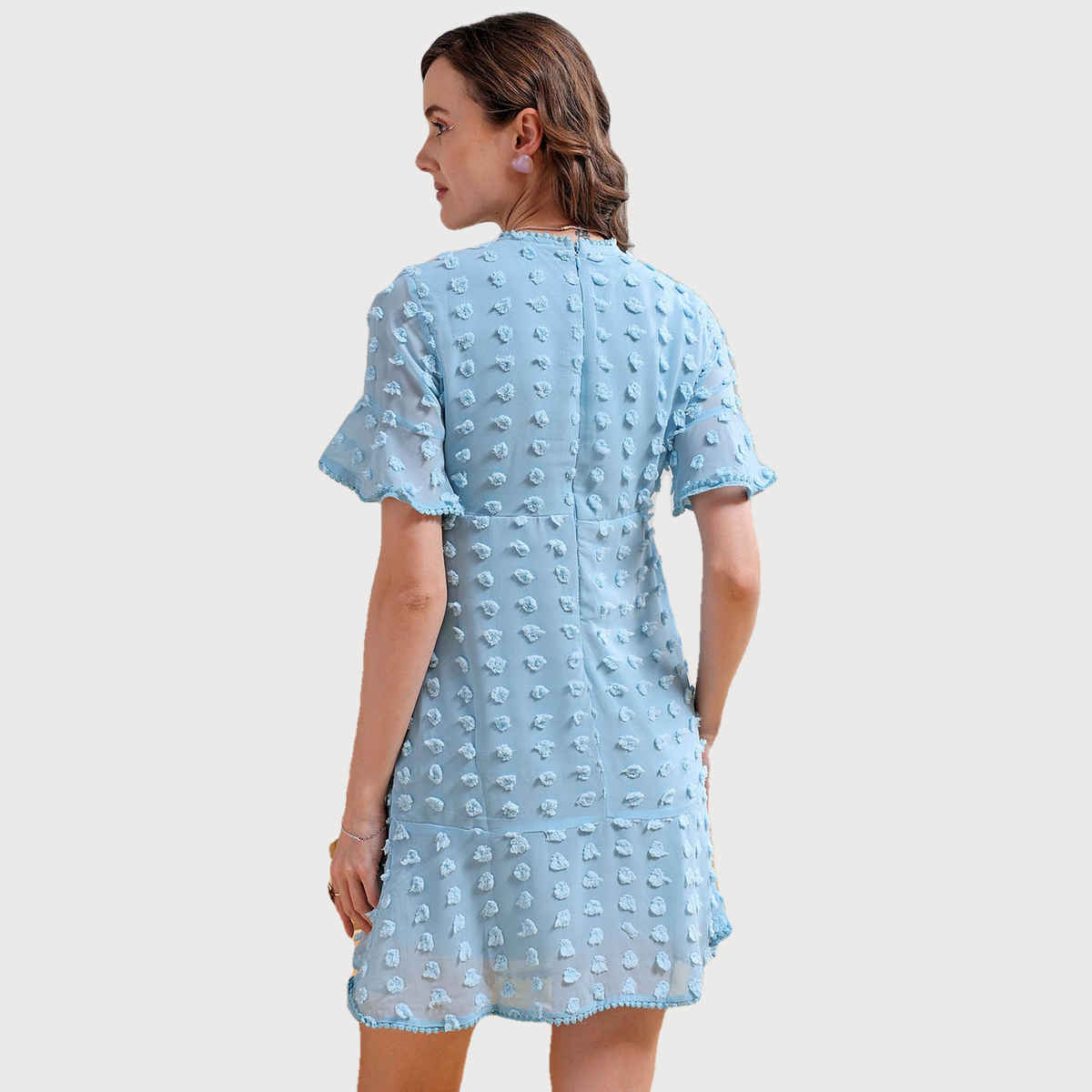 Freehand Women's Fit and Flare Textured Casual Mini Dress | Blue - M