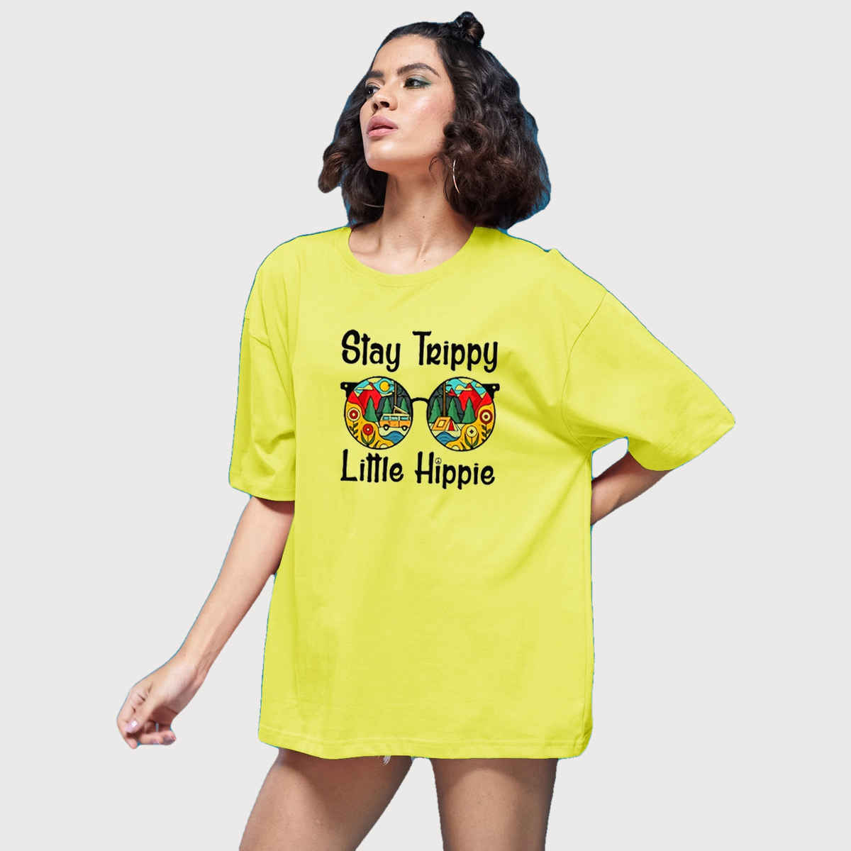 Smartees Women's Oversize Printed T-shirt | WW - 2032 | Lemon - M