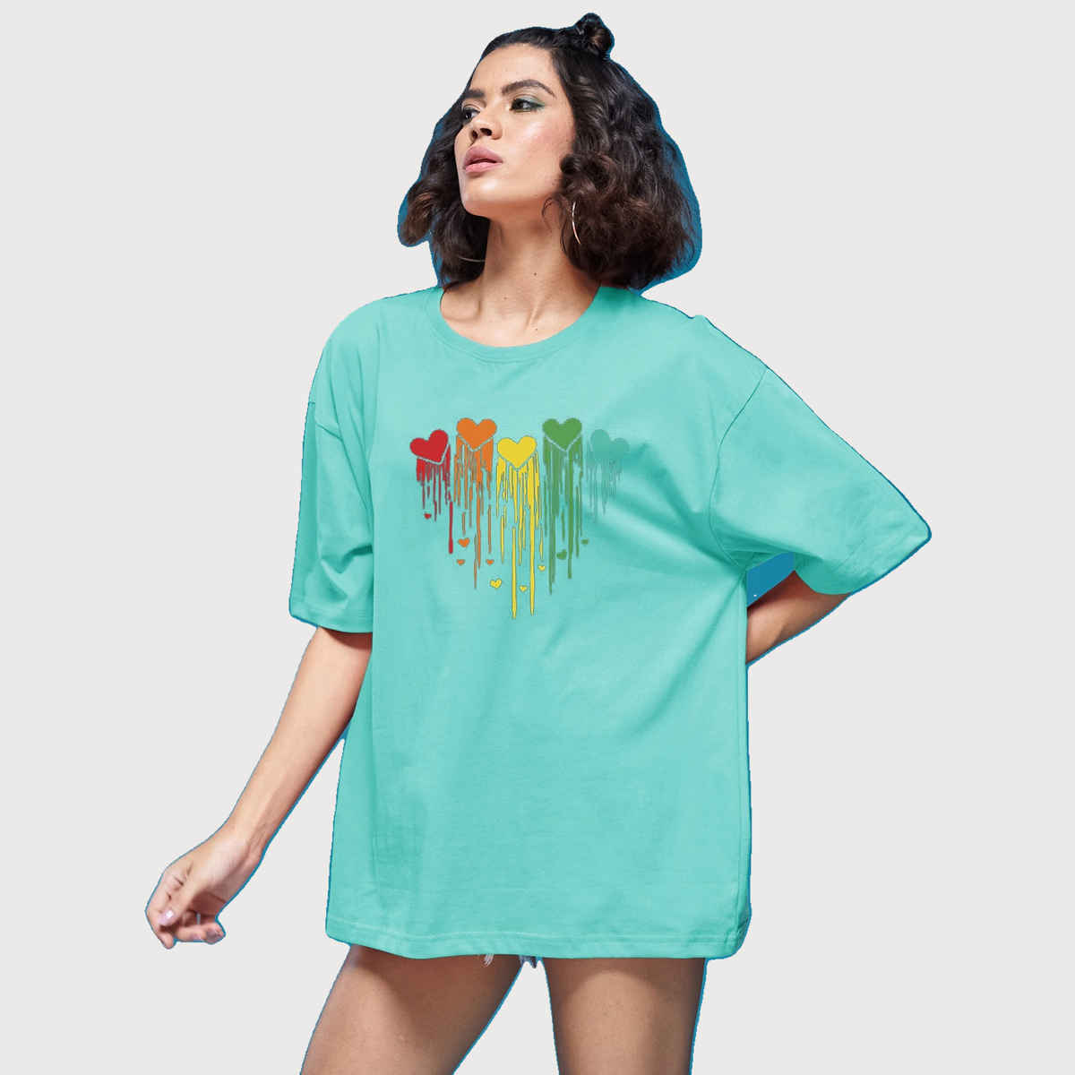Smartees Women's Oversize Printed T-shirt | WW - 2052 | Sea Green - L