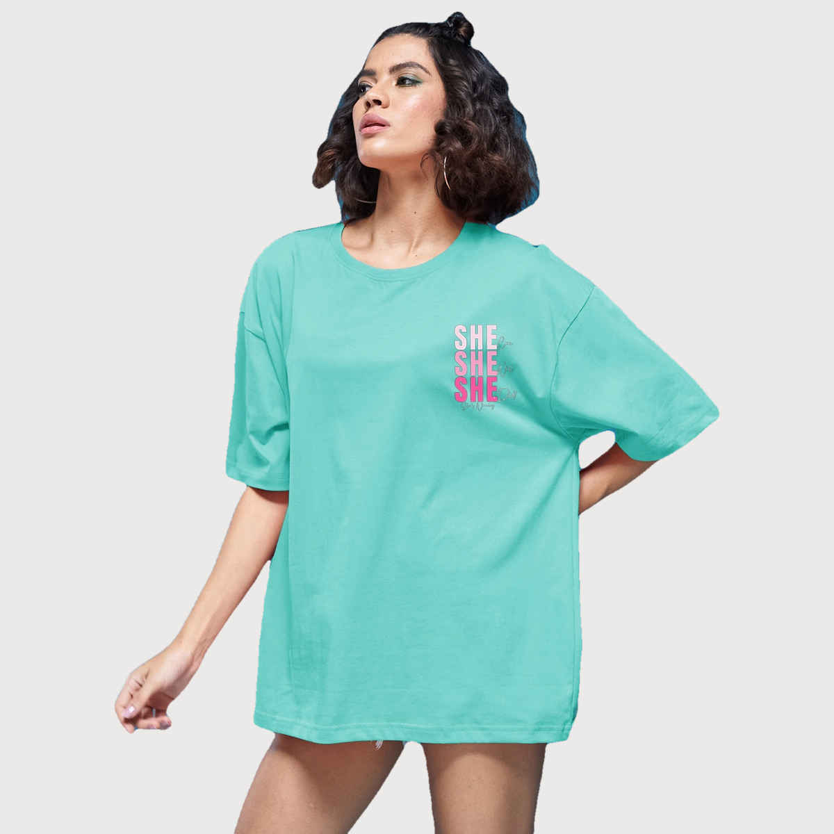 Smartees Women's Oversize Printed T-shirt | WW - 2045 | Sea Green - S
