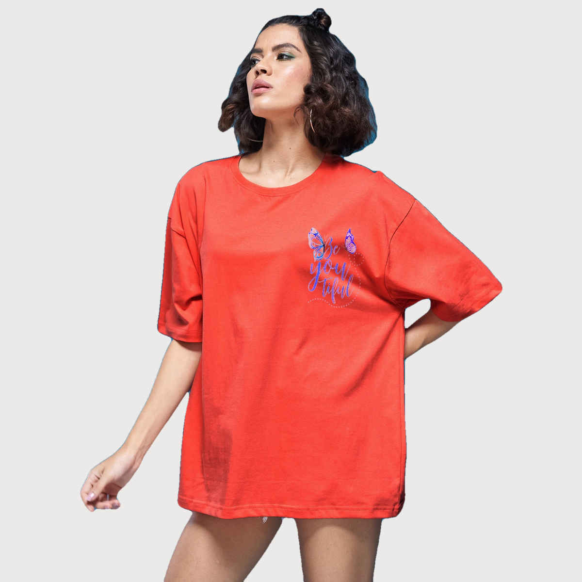Smartees Women's Oversize Printed T-shirt | WW - 2029 | Orange - M