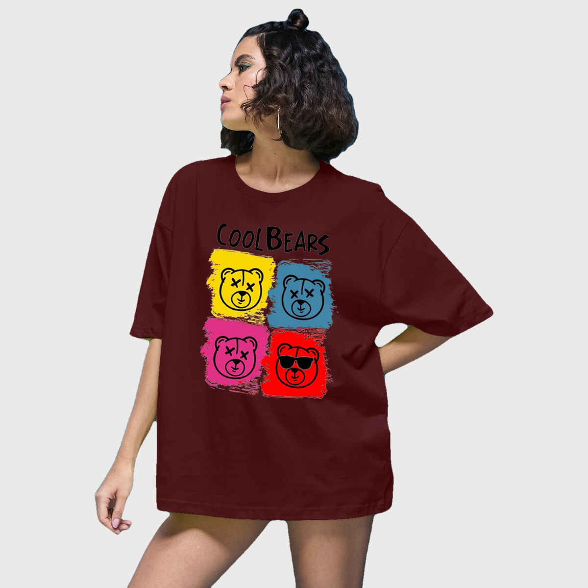 Smartees Womens Oversize Printed T-shirt | WW - 2048 | Maroon - XL