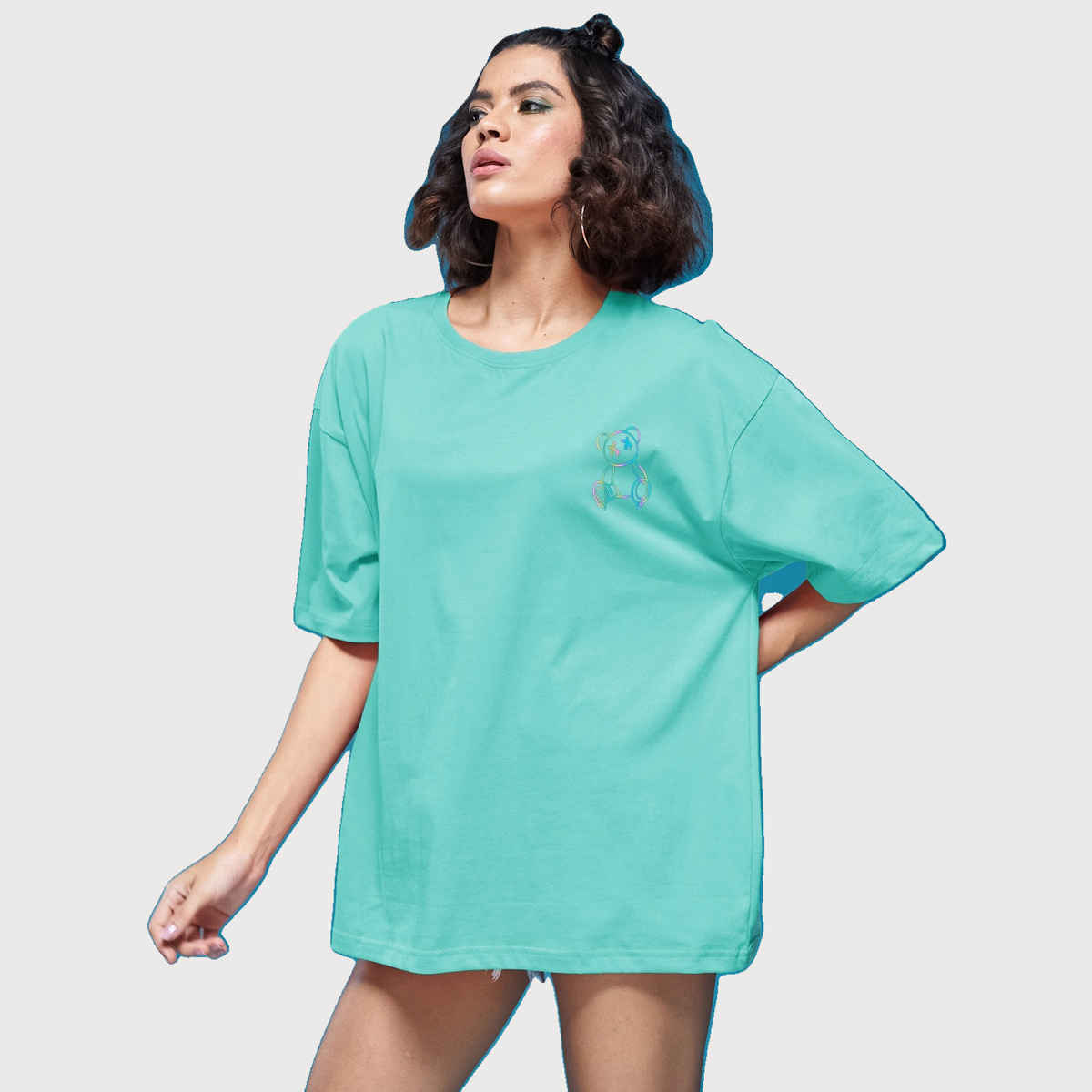 Smartees Womens Oversize Printed T-shirt | WW - 2042 | Sea Green - L