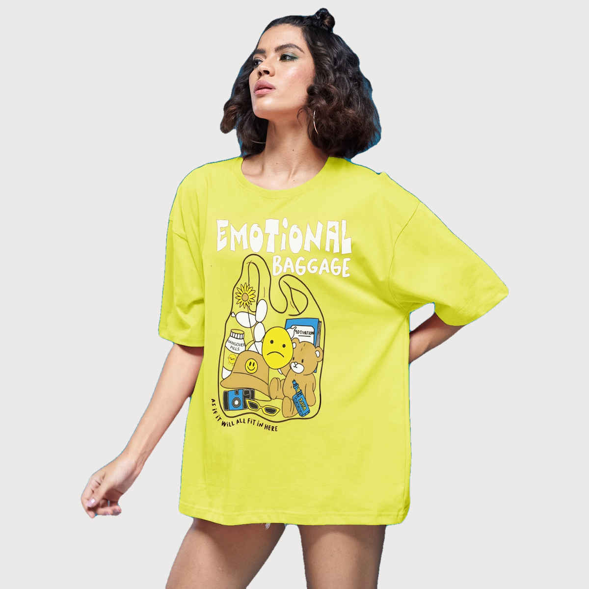 Smartees Womens Oversize Printed T-shirt | WW - 2056 | Lemon | S