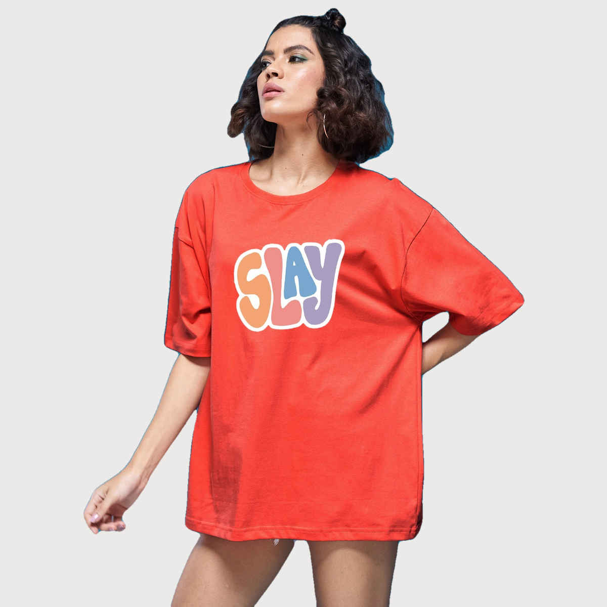 Smartees Women's Oversize Printed T-shirt | WW - 2040 | Orange - S