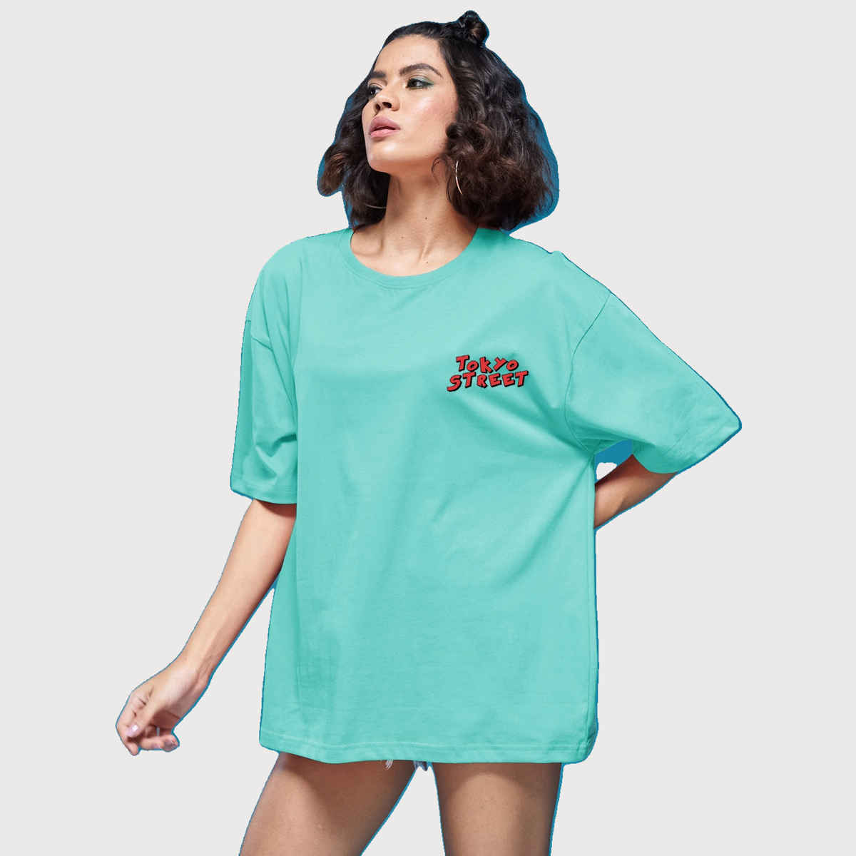 Smartees Women's Oversize Printed T-shirt | WW - 2028 | Sea Green - S