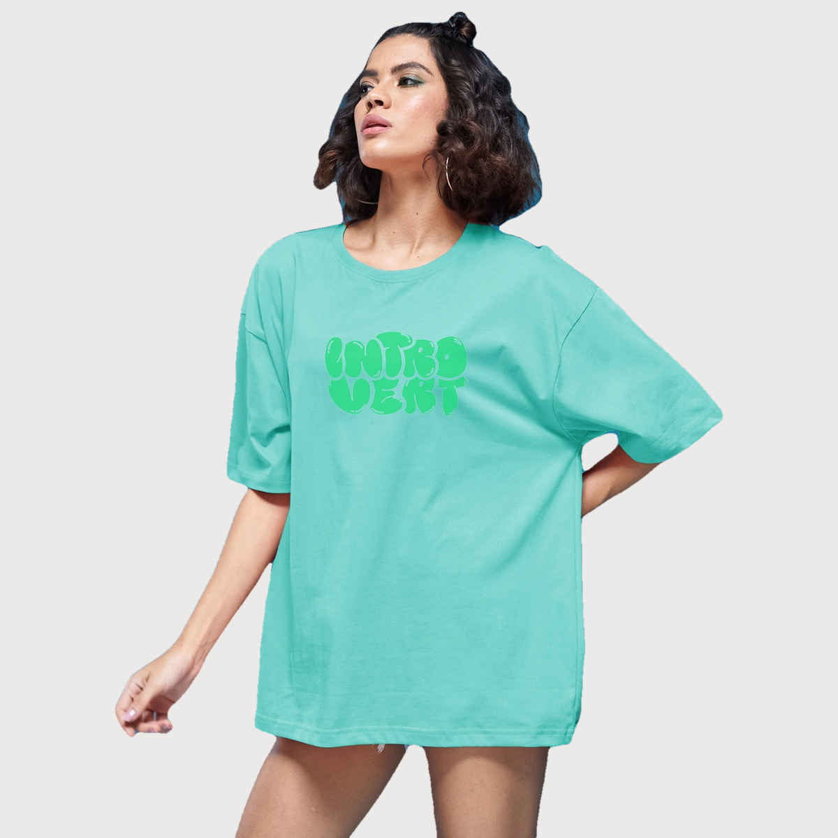 Smartees Women's Oversize Printed T-shirt | WW - 2035 | Sea Green - S