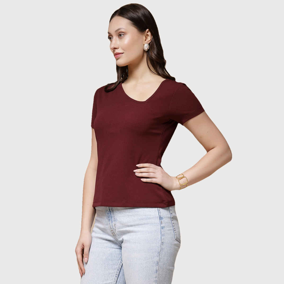 Freehand Women | Fitted Solid Casual Crop Top | Burgundy | L