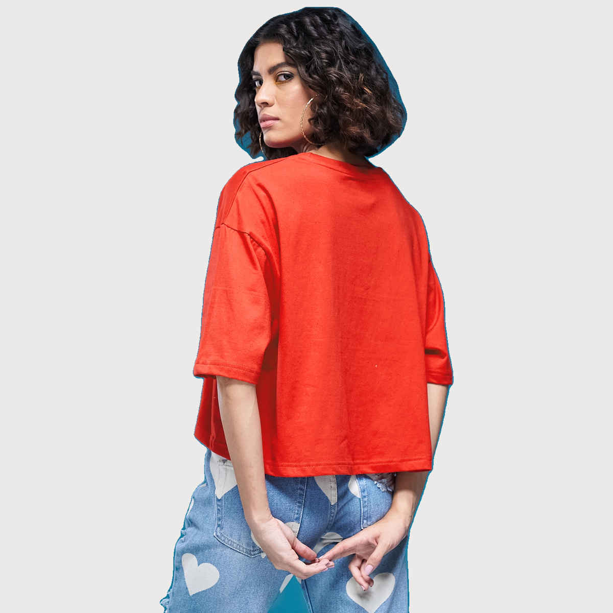 Smartees Women's Oversize Printed T-shirt | WW - Boxy - 3001 | Orange - S