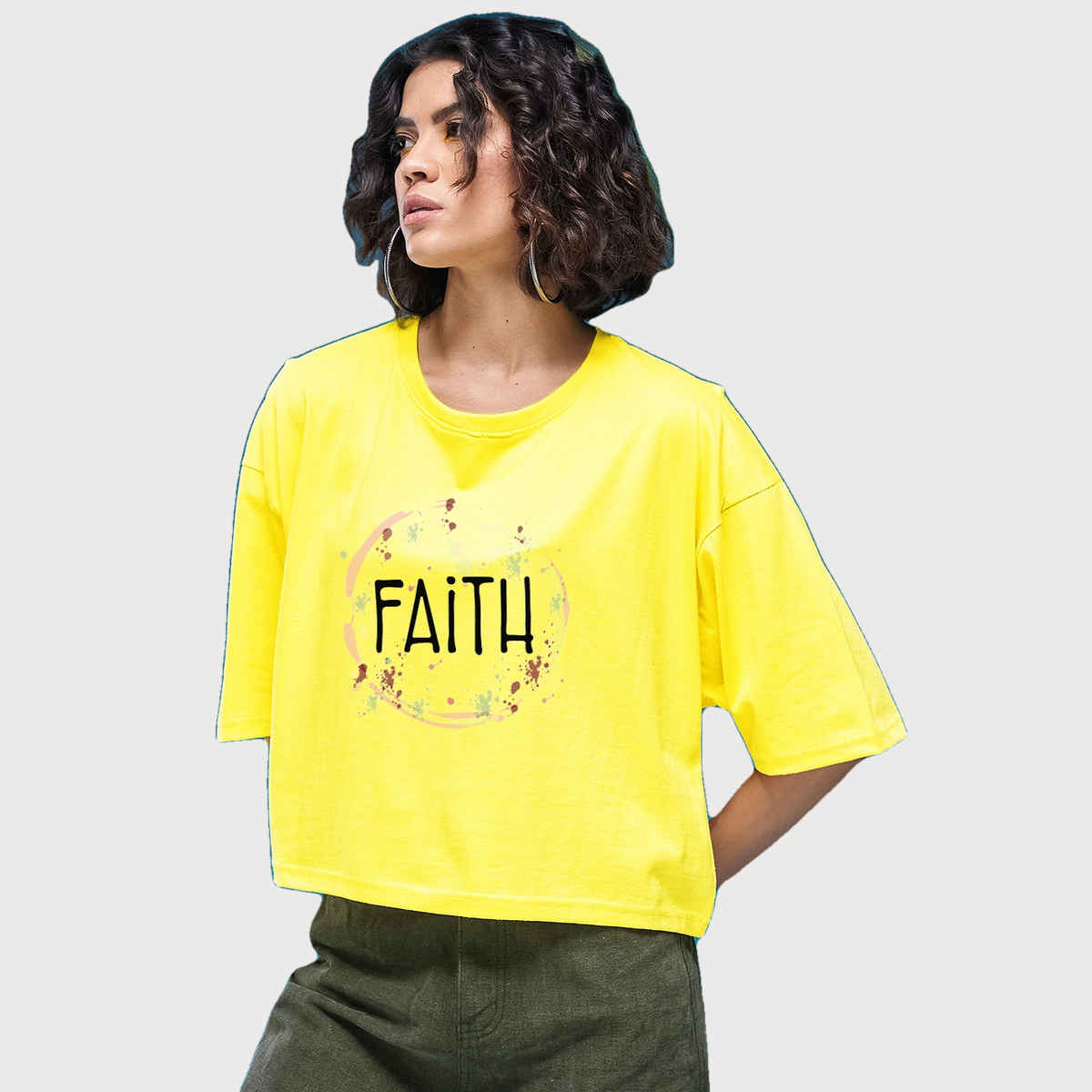 Smartees Womens Oversize Printed T-shirt | WW - Boxy - 3002 | Lemon - L