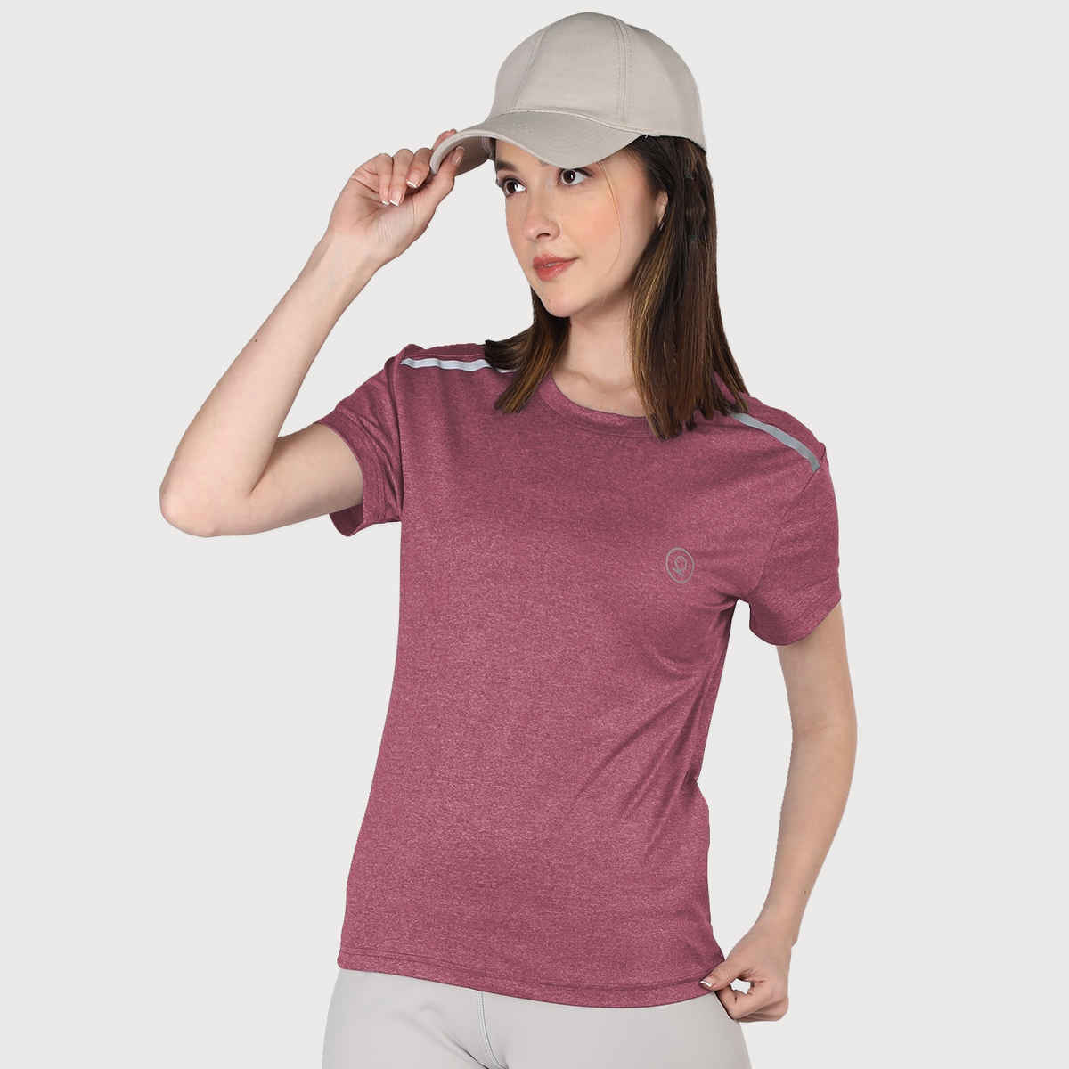 Chkokko Women's Round Neck Regular Fit Half Sleeves Gym T-shirt | Maroon - XL