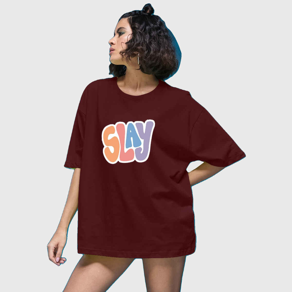 Smartees Womens Oversize Printed T-shirt | WW - 2040 | Maroon | S