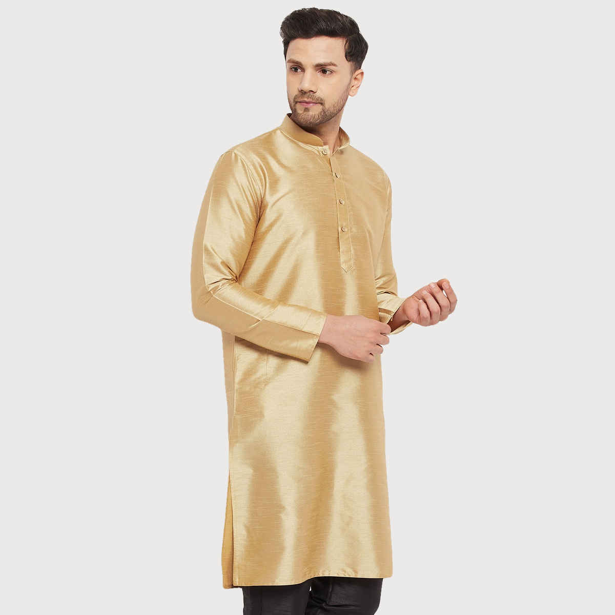 Vastramay Men's Silk Blend Kurta | Gold - M