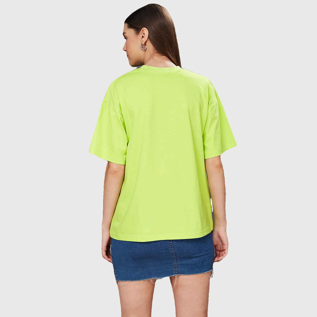 Miss Chase Women s Pew Pew Cat Oversized Tee Lime Green | XL