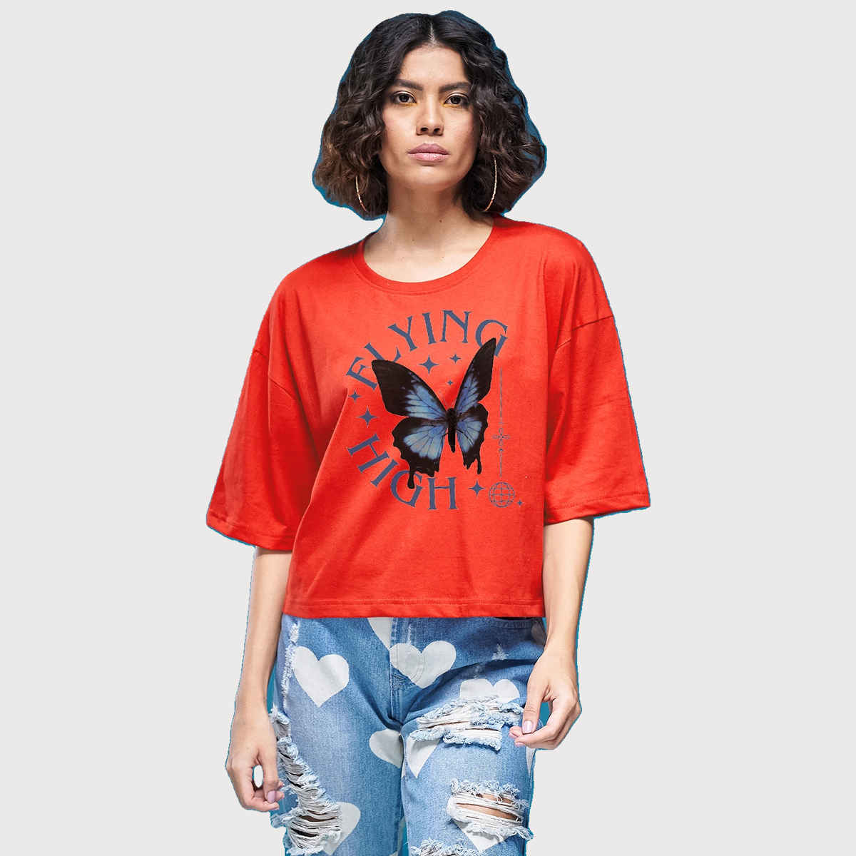 Smartees Women's Oversize Printed T-shirt | WW - Boxy - 3001 | Orange - S