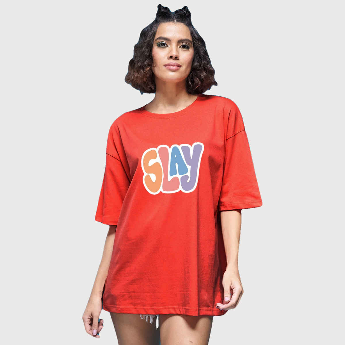 Smartees Women's Oversize Printed T-shirt | WW - 2040 | Orange - S