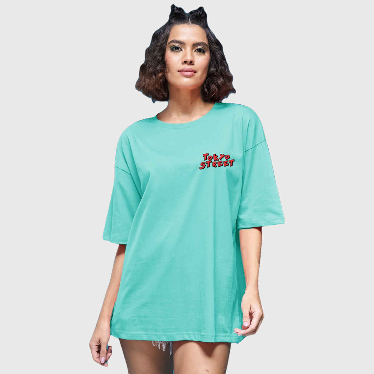 Smartees Women's Oversize Printed T-shirt | WW - 2028 | Sea Green - S