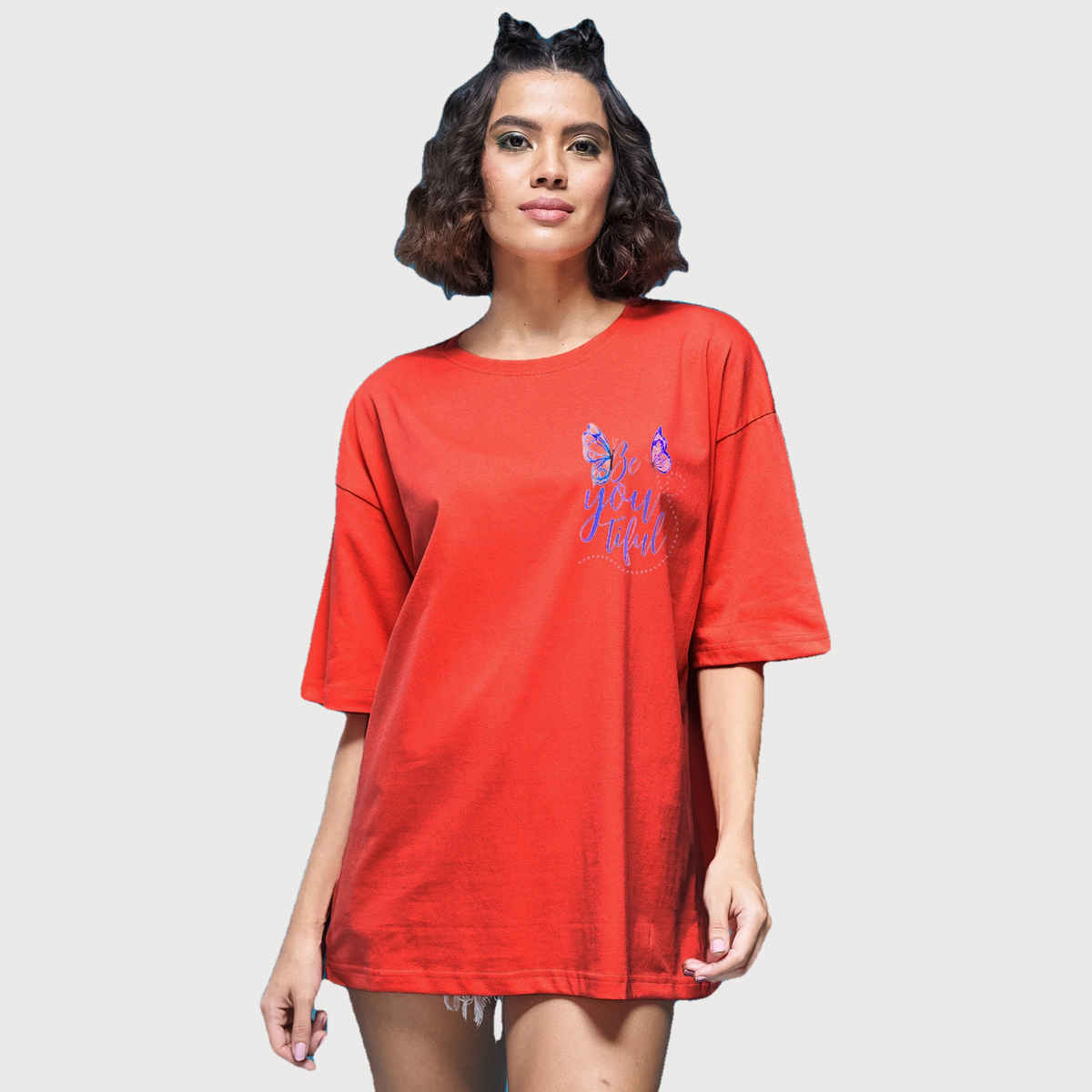 Smartees Women's Oversize Printed T-shirt | WW - 2029 | Orange - M