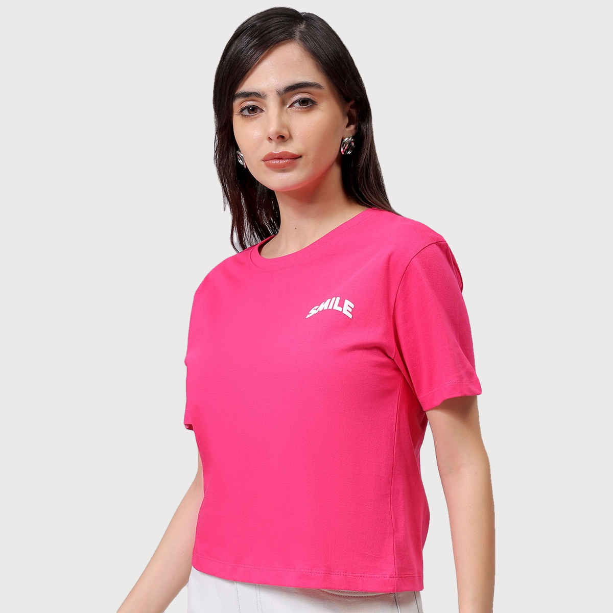 Freehand Women's Relaxed Casual Crew Neck T-shirt | Pink - S