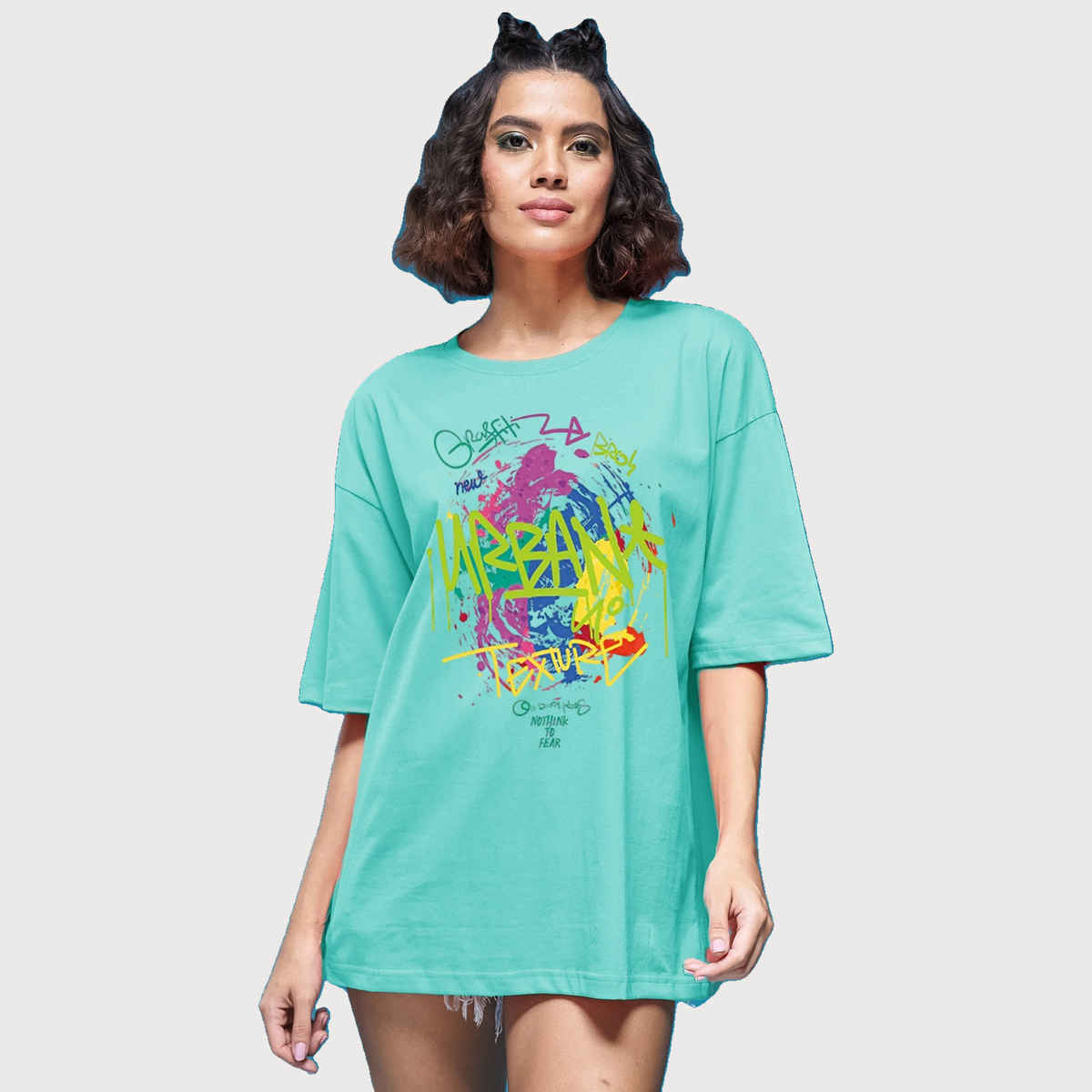 Smartees Women's Oversize Printed T-shirt | WW - 2064 | Sea Green - XL