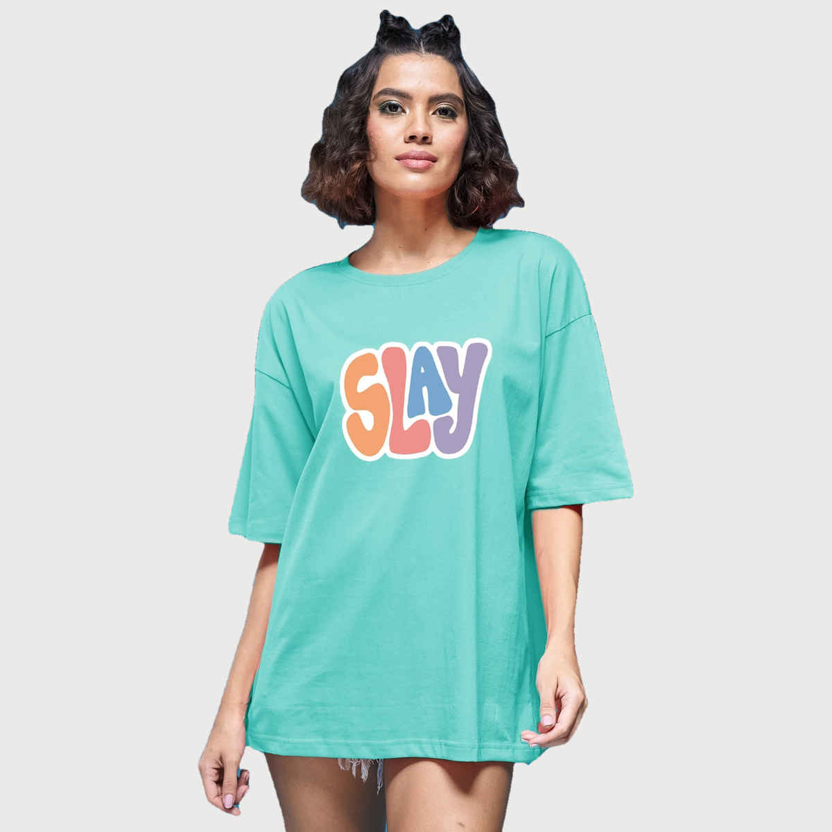 Smartees Women's Oversize Printed T-shirt | WW - 2040 | Sea Green - XL