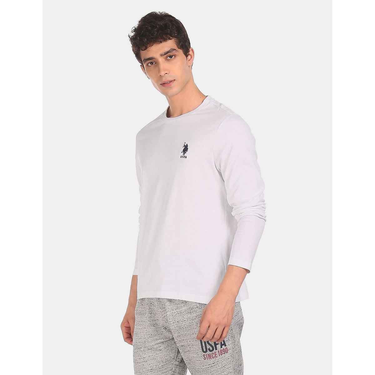 USPA Pure Cotton Long Sleeve Lounge T - Shirt For Men - White - XL