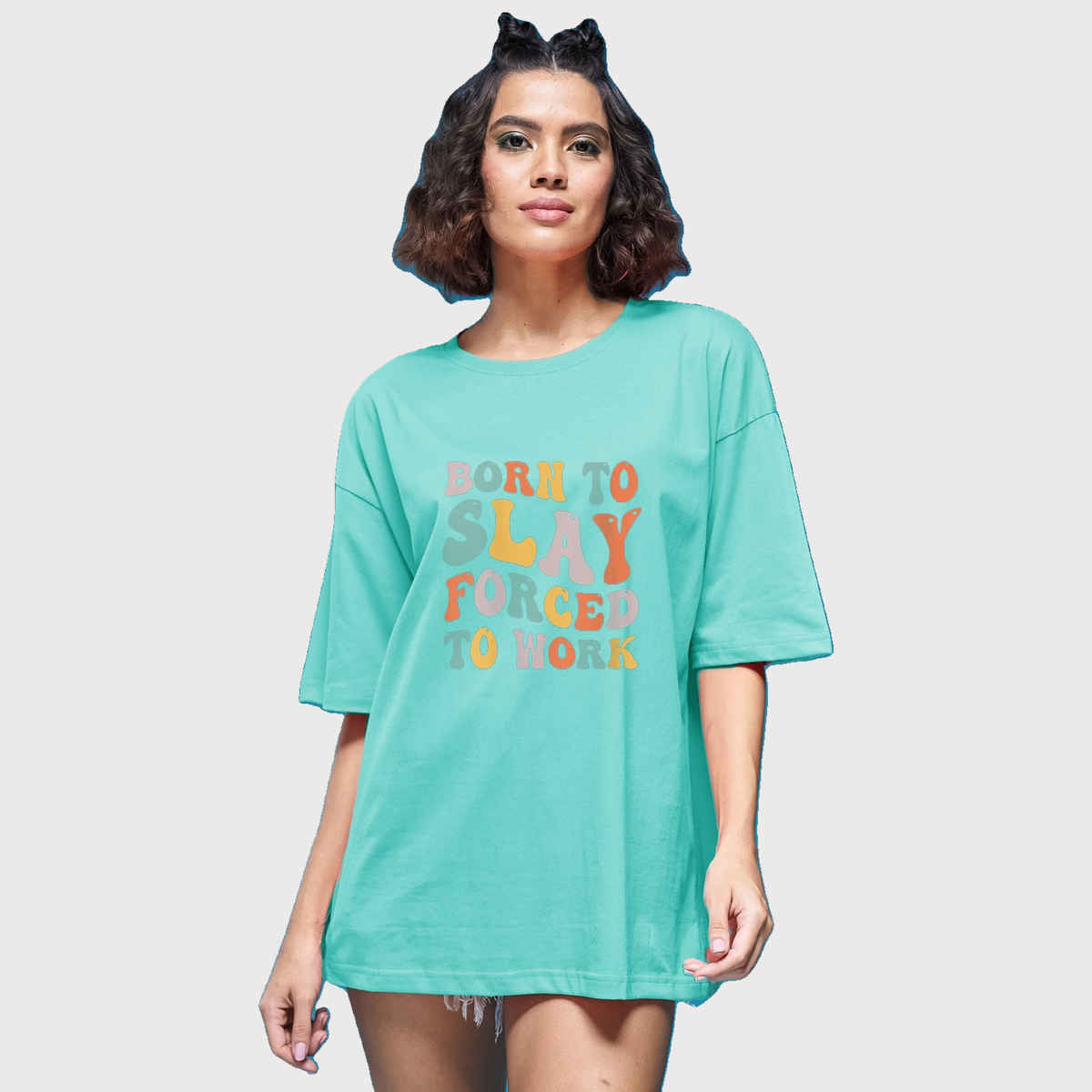 Smartees Women's Oversize Printed T-shirt | WW - 2039 | Sea Green - M
