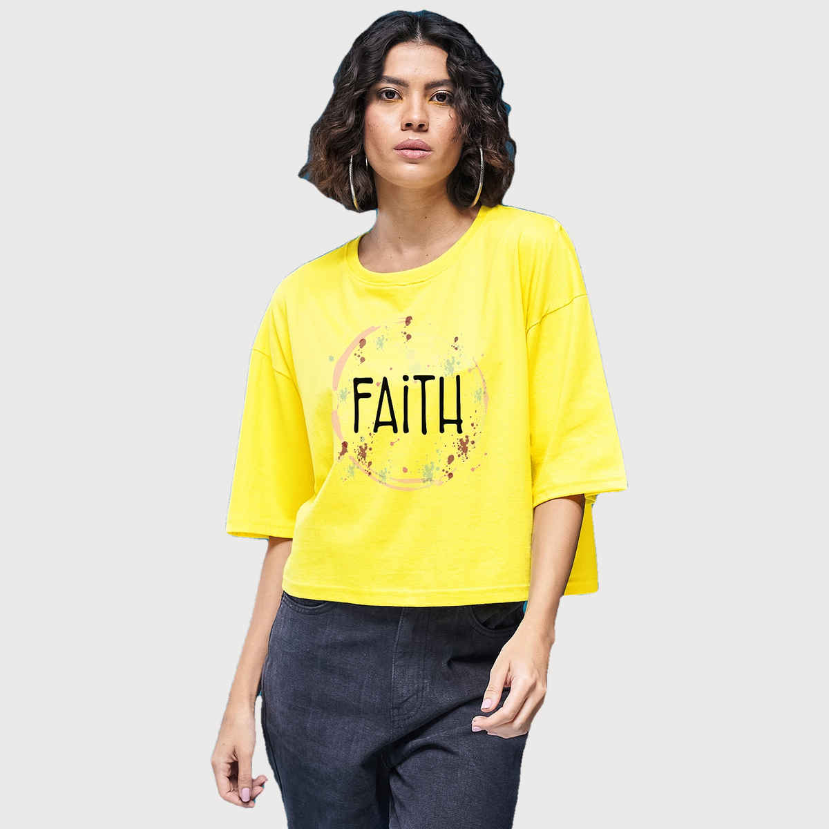 Smartees Womens Oversize Printed T-shirt | WW - Boxy - 3002 | Lemon - L