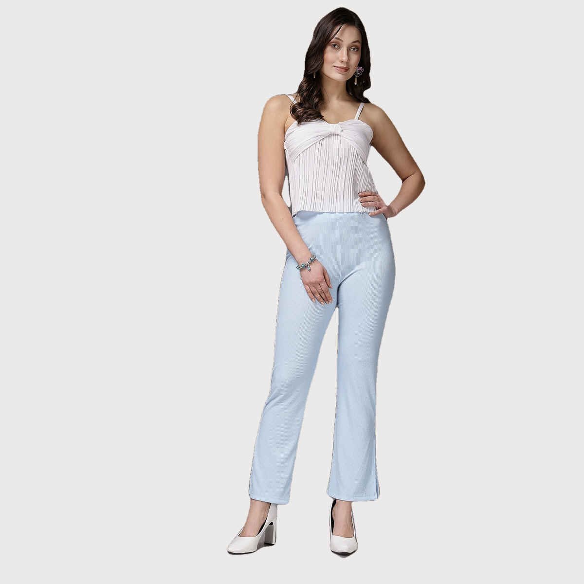 Freehand Women's Flare Solid Casual Flare Trouser | Delicate Blue |30